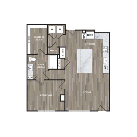 Floor plan for 1 bed, 1 bath, 945 sqft